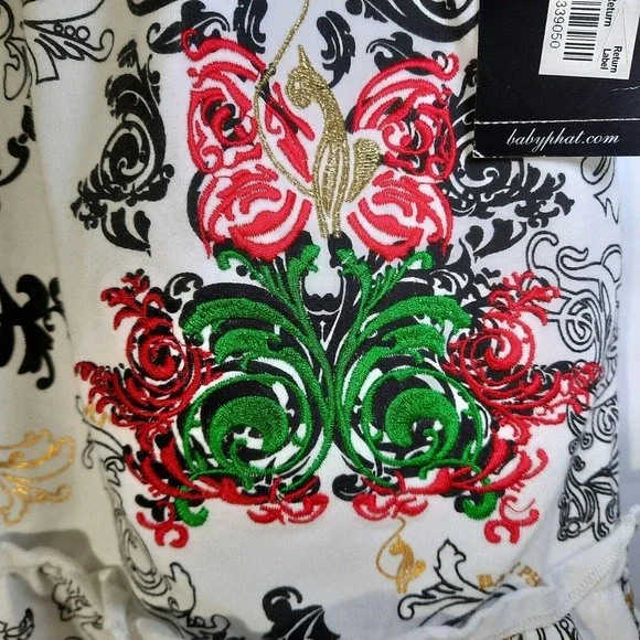 Y2K‎ Baby Phat Girl Dress 5 6 White Embroidered Ruffle Bow Gold Cat Logo Cottage - Picture 7 of 13